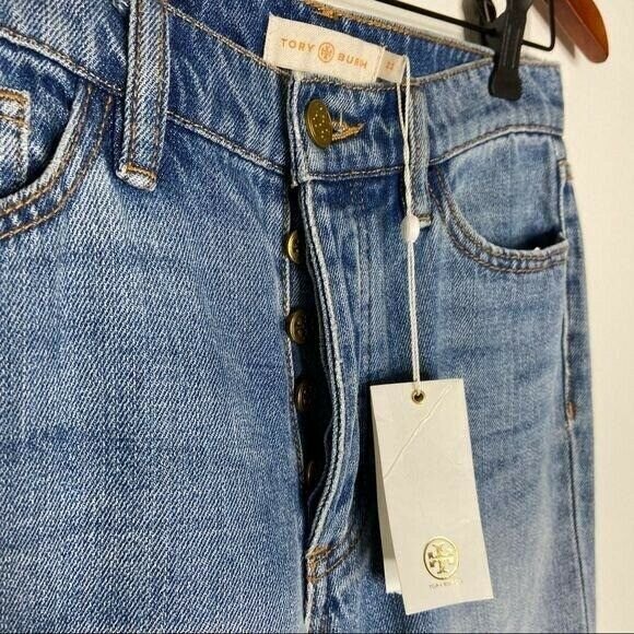 TORY BURCH Button Fly Women's Size 23 Straight Leg Jeans NEW Betsy Dusk Blue - Picture 5 of 12